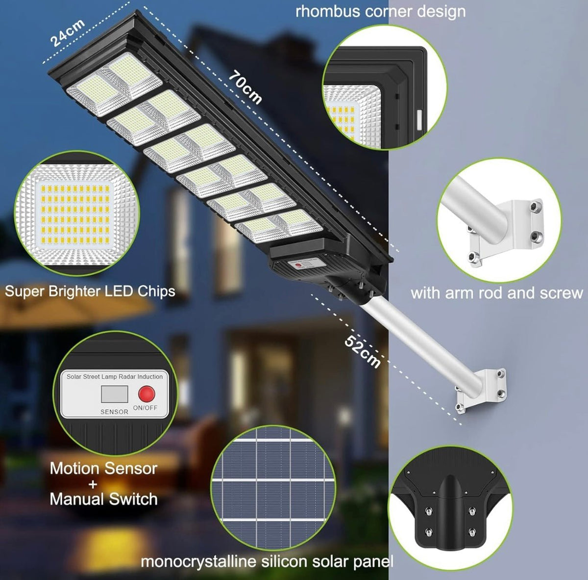 1000W Solar Street Light Motion Sensor, 80000LM IP65 Waterproof with Remote Control - Outdoor Solar Outlet