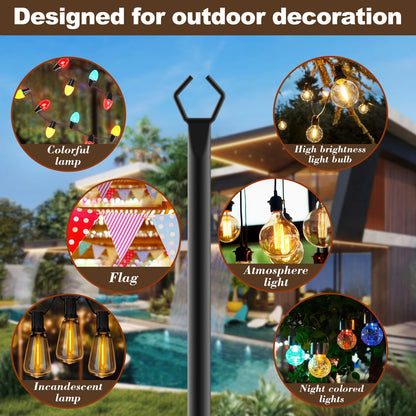 10Ft Extra Thick String Light Poles 4 Pack,Light Poles for Outside Lights,Outdoor with Fence Brackets Hanging Lights,Metal Stand - Outdoor Solar Outlet