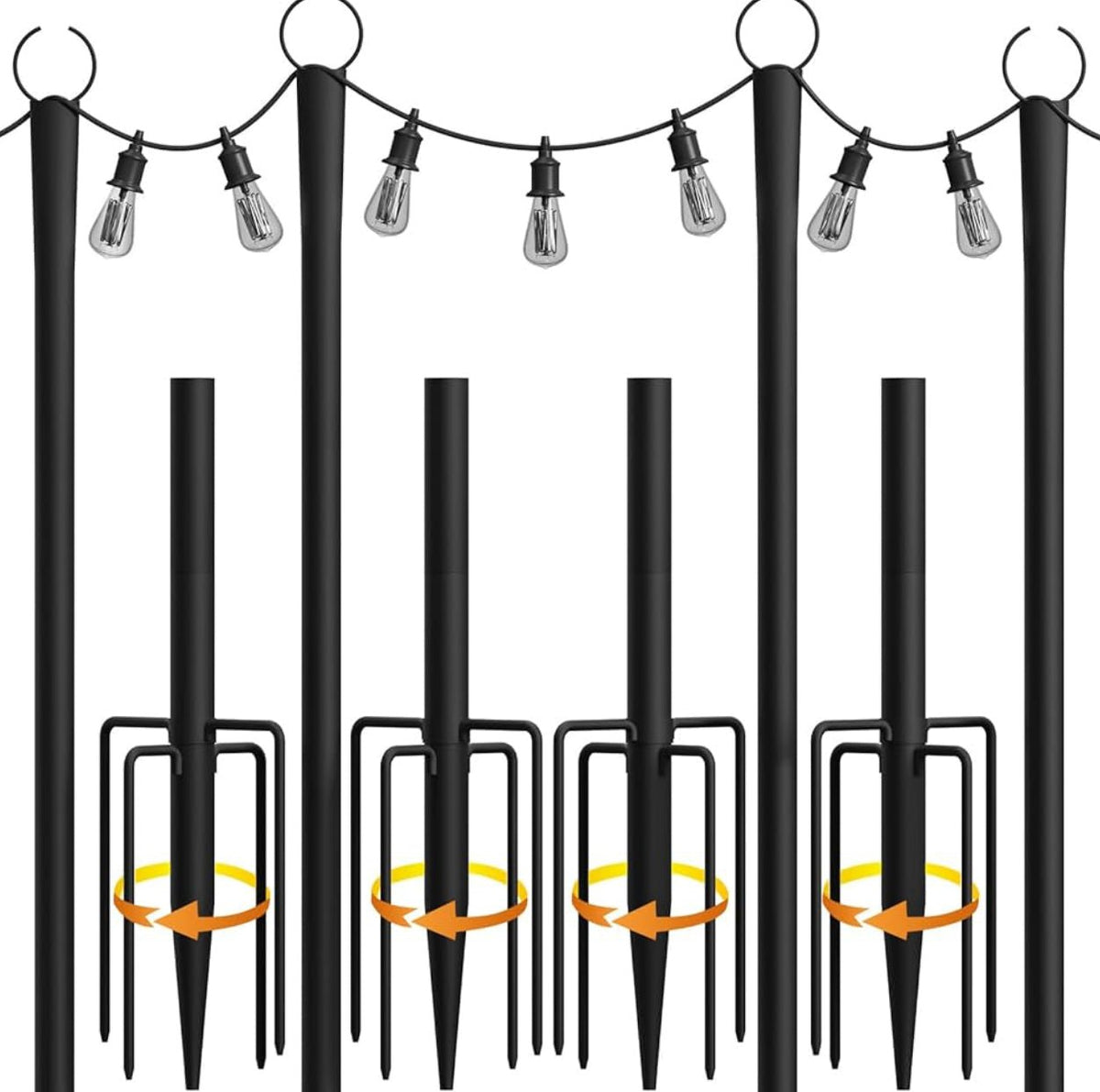 10Ft Extra Thick String Light Poles 4 Pack,Light Poles for Outside Lights,Outdoor with Fence Brackets Hanging Lights,Metal Stand - Outdoor Solar Outlet