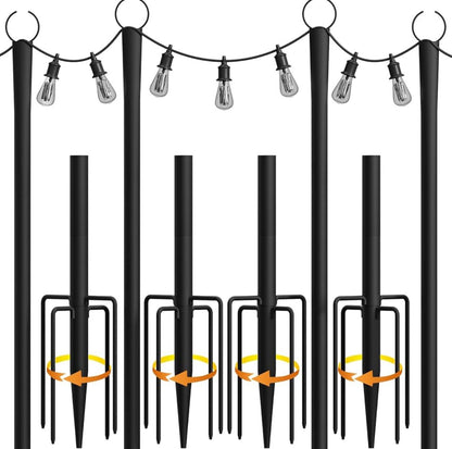 10Ft Extra Thick String Light Poles 4 Pack,Light Poles for Outside Lights,Outdoor with Fence Brackets Hanging Lights,Metal Stand - Outdoor Solar Outlet