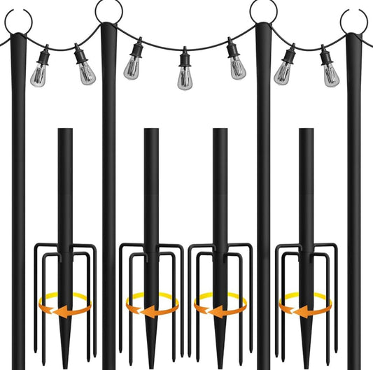 10Ft Extra Thick String Light Poles 4 Pack,Light Poles for Outside Lights,Outdoor with Fence Brackets Hanging Lights,Metal Stand - Outdoor Solar Outlet