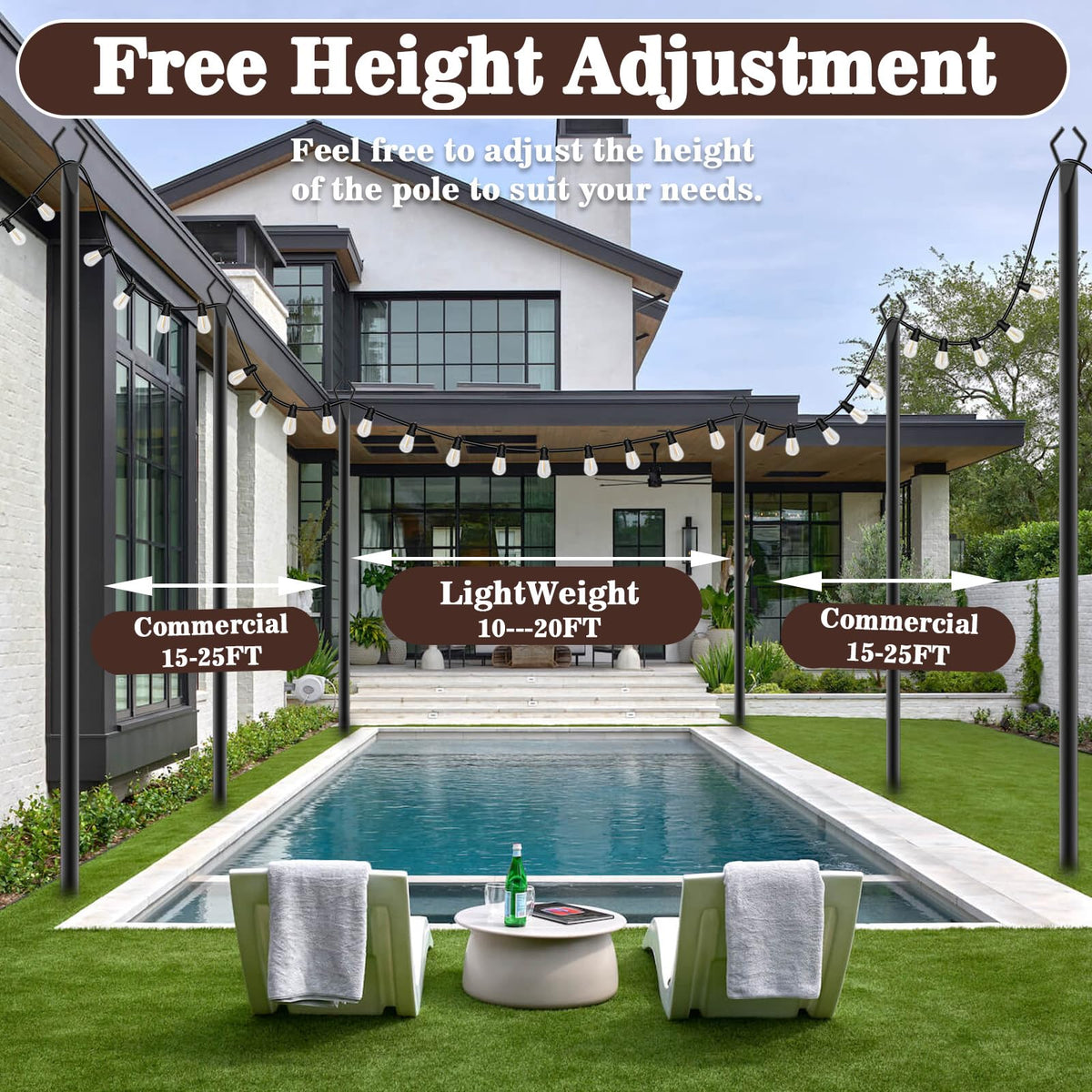 10Ft Extra Thick String Light Poles 4 Pack,Light Poles for Outside Lights,Outdoor with Fence Brackets Hanging Lights,Metal Stand - Outdoor Solar Outlet
