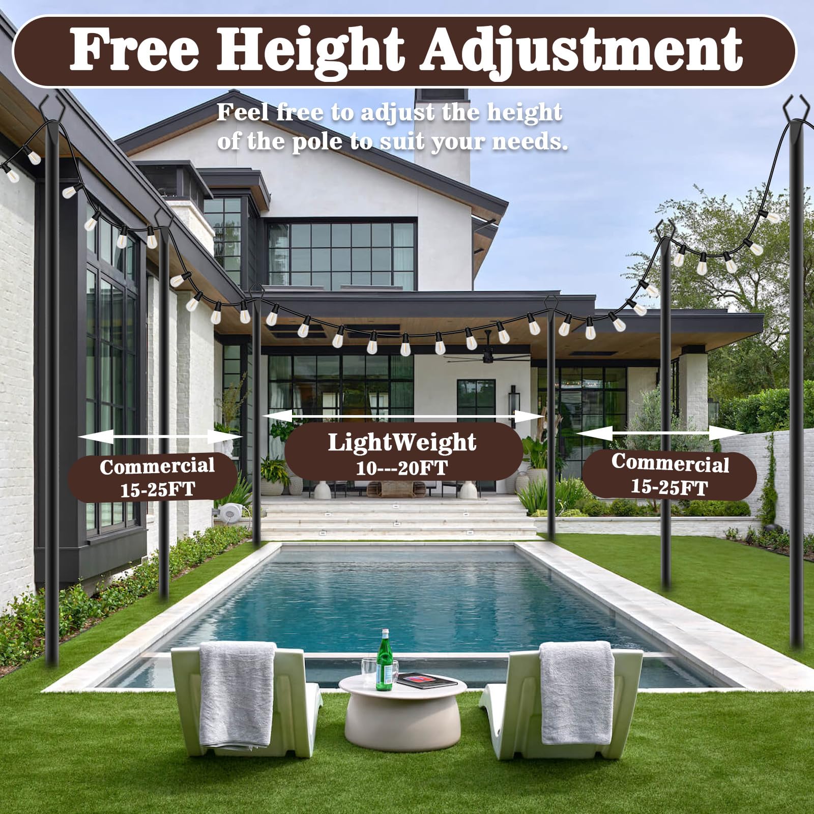 10Ft Extra Thick String Light Poles 4 Pack,Light Poles for Outside Lights,Outdoor with Fence Brackets Hanging Lights,Metal Stand - Outdoor Solar Outlet