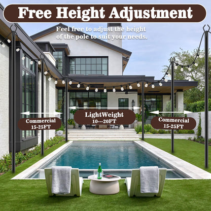 10Ft Extra Thick String Light Poles 4 Pack,Light Poles for Outside Lights,Outdoor with Fence Brackets Hanging Lights,Metal Stand - Outdoor Solar Outlet
