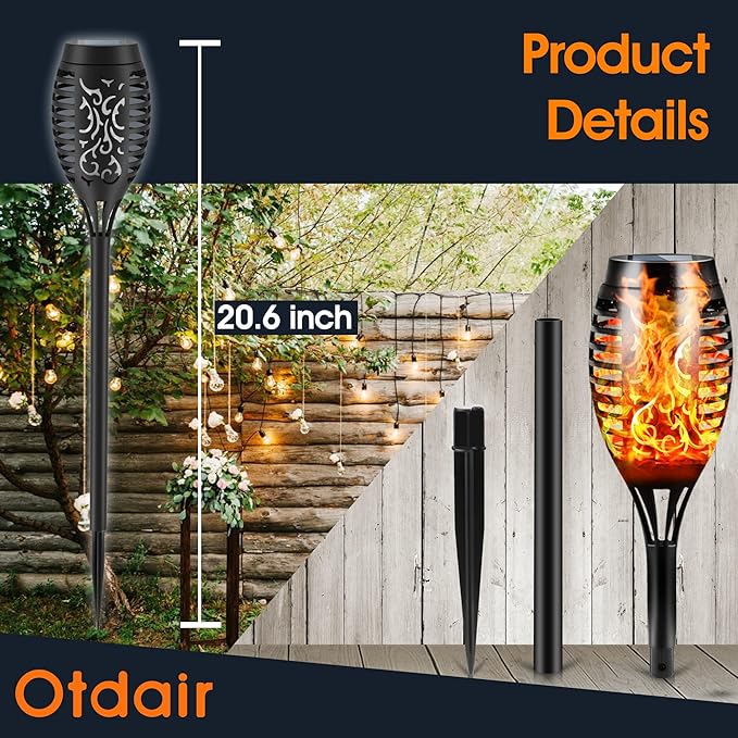 12 Pack Mini Solar Torch Light with Dancing Flickering Flame Lights Auto On/Off - Outdoor Solar Outlet