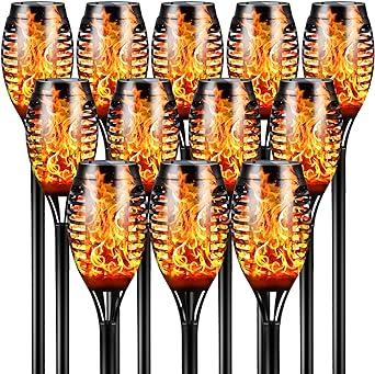 12 Pack Mini Solar Torch Light with Dancing Flickering Flame Lights Auto On/Off - Outdoor Solar Outlet