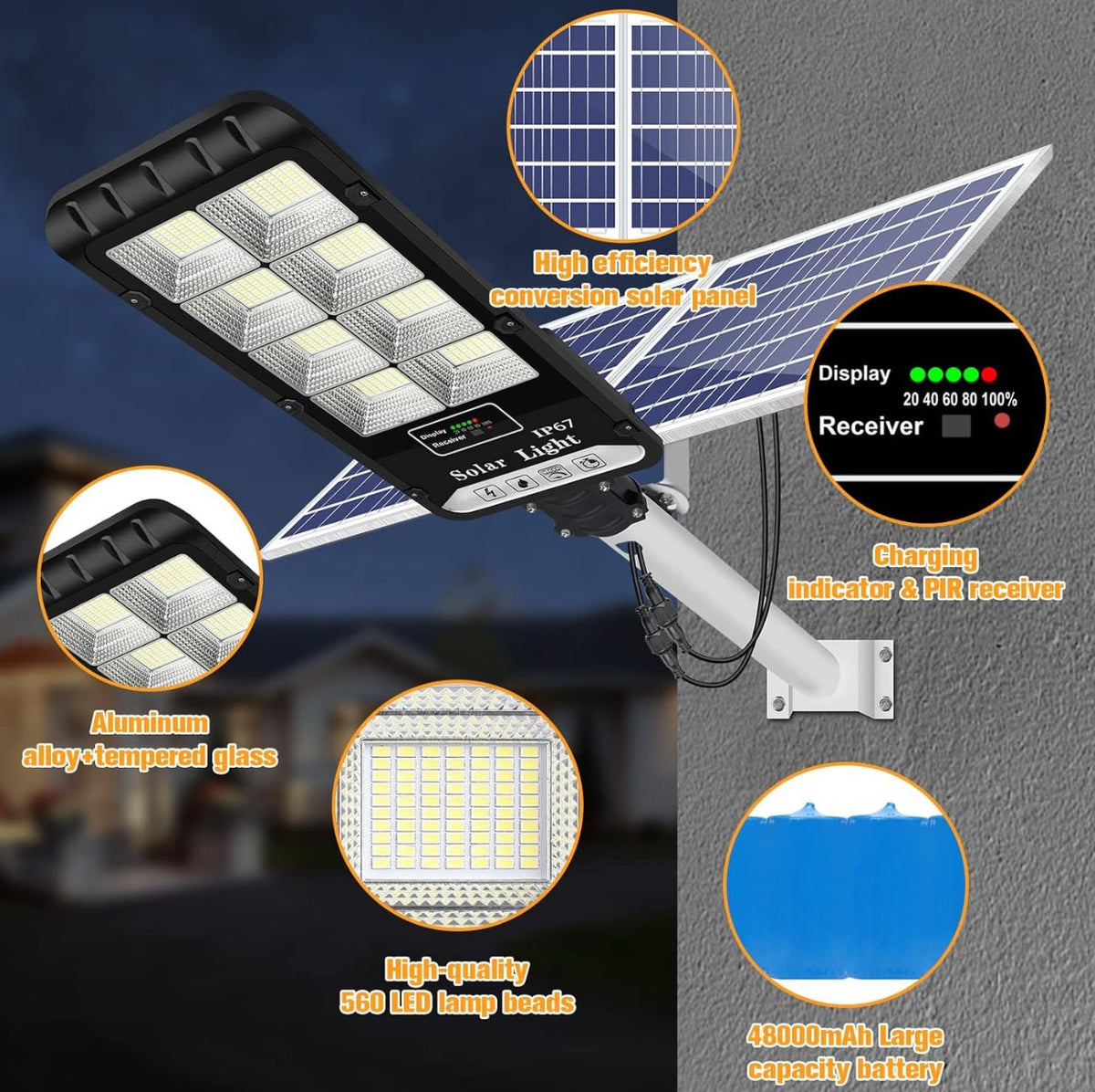 1200W Solar Outdoor Lights Motion Sensor Dusk to Dawn Commercial Large Area Lighting Security Flood Lights Waterproof with Remote for Backyard Stadium Garage Parking Lot - Outdoor Solar Outlet