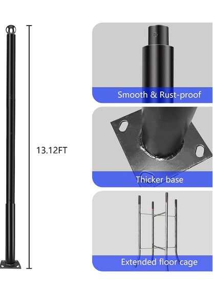 13FT Street Light Pole Garden Light Heavy Metal Light Pole Black Iron Aluminum Pole with Ground Cage and Mounting Kit for Heavy Duty - Outdoor Solar Outlet