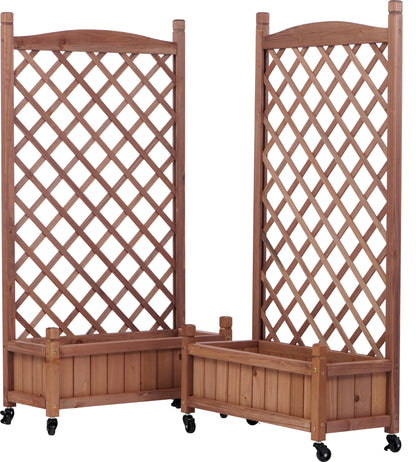 2-Pack Raised Garden Beds with Trellis, Outdoor Wooden Plant Box, and Plant Stand - Perfect for Vines and Flowers