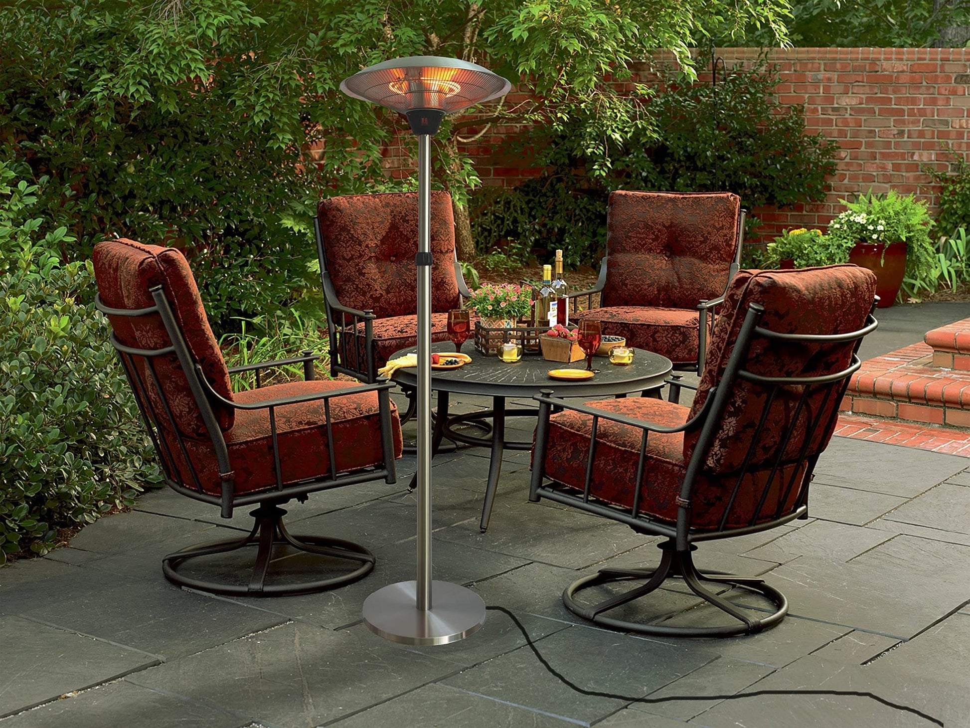 1500w Electric Patio Heater for Outdoor Stainless Steel Free Standing Infrared Space Heater with Adjustable Height and Dust Bag, Tip-over Protection - Outdoor Solar Outlet