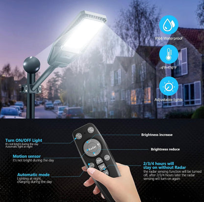 1500W Solar Street Light 30000LM LED Outdoor Waterproof Dusk to Dawn for Yard Lighting IP66 6000K with Bracket and Remote Control - Outdoor Solar Outlet