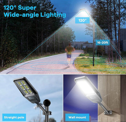 1500W Solar Street Light 30000LM LED Outdoor Waterproof Dusk to Dawn for Yard Lighting IP66 6000K with Bracket and Remote Control - Outdoor Solar Outlet