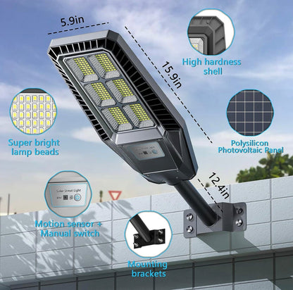 1500W Solar Street Light 30000LM LED Outdoor Waterproof Dusk to Dawn for Yard Lighting IP66 6000K with Bracket and Remote Control - Outdoor Solar Outlet