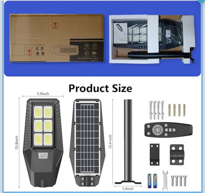 1500W Solar Street Light 30000LM LED Outdoor Waterproof Dusk to Dawn for Yard Lighting IP66 6000K with Bracket and Remote Control - Outdoor Solar Outlet