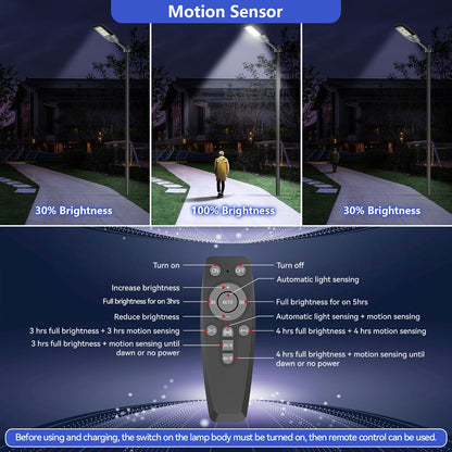 1500W Solar Street Light 30000LM LED Outdoor Waterproof Dusk to Dawn for Yard Lighting IP66 6000K with Bracket and Remote Control - Outdoor Solar Outlet