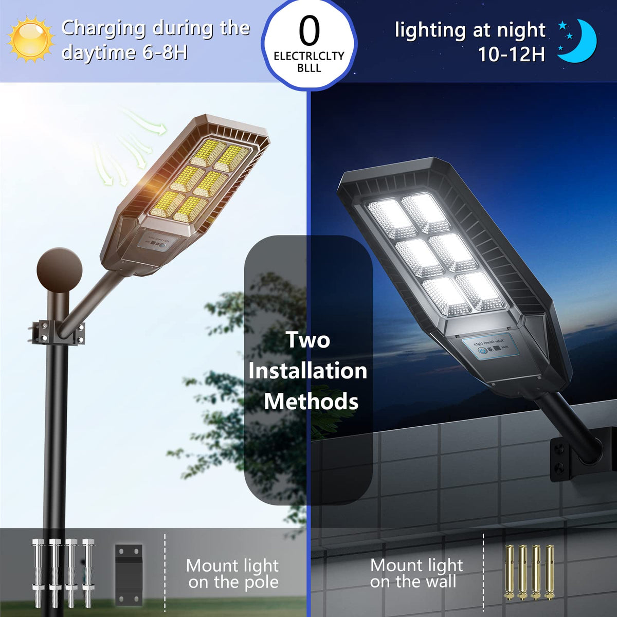 1500W Solar Street Light 30000LM LED Outdoor Waterproof Dusk to Dawn for Yard Lighting IP66 6000K with Bracket and Remote Control - Outdoor Solar Outlet