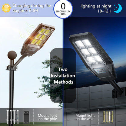 1500W Solar Street Light 30000LM LED Outdoor Waterproof Dusk to Dawn for Yard Lighting IP66 6000K with Bracket and Remote Control - Outdoor Solar Outlet