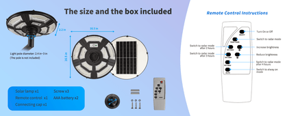 1500W Solar UFO Motion Sensor All in one Solar Garden Street Light With Remote Control - Outdoor Solar Outlet