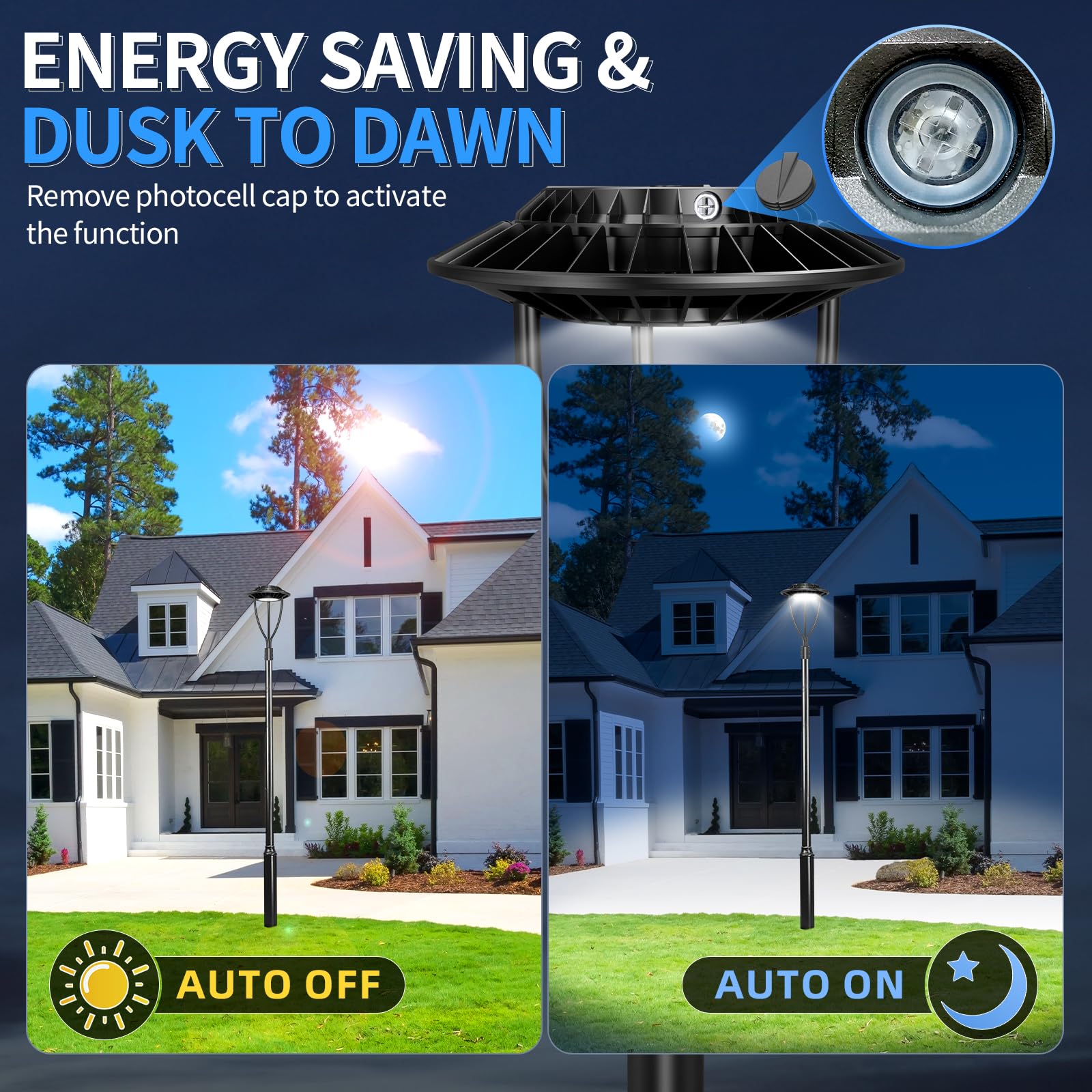 150W Hard Wire LED Post Top UFO Light 21,000LM, ETL Listed LED Post Lights with Photocell 5000K, IP65 - Outdoor Solar Outlet