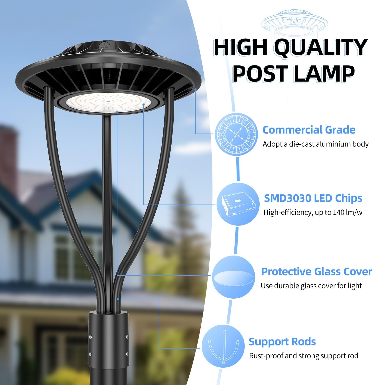 150W Hard Wire LED Post Top UFO Light 21,000LM, ETL Listed LED Post Lights with Photocell 5000K, IP65 - Outdoor Solar Outlet