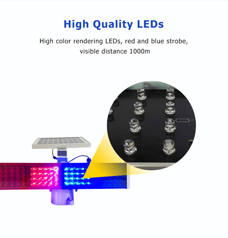 Solar Strobe Light Red and Blue Double-Sided Security Alarm Lights IP65 Waterproof LED Beacon Warning Flashing Lights with Light Control Switch for Traffic