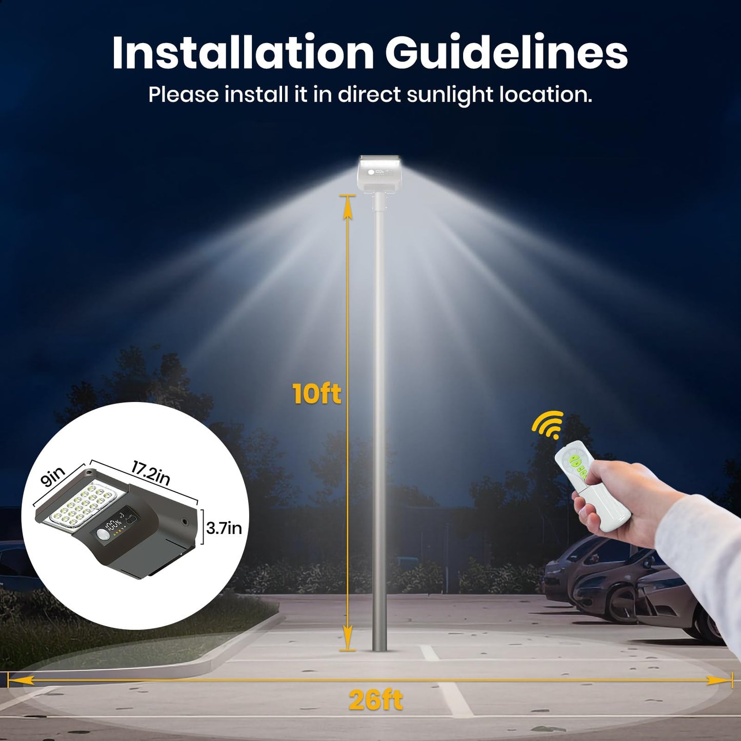 1800W Solar Lights Outdoor Waterproof, 3000K 5700K LED Screen Solar Motion Light with Rain Sensor, 3000LM Solar Street Light Dusk to Dawn - Outdoor Solar Outlet