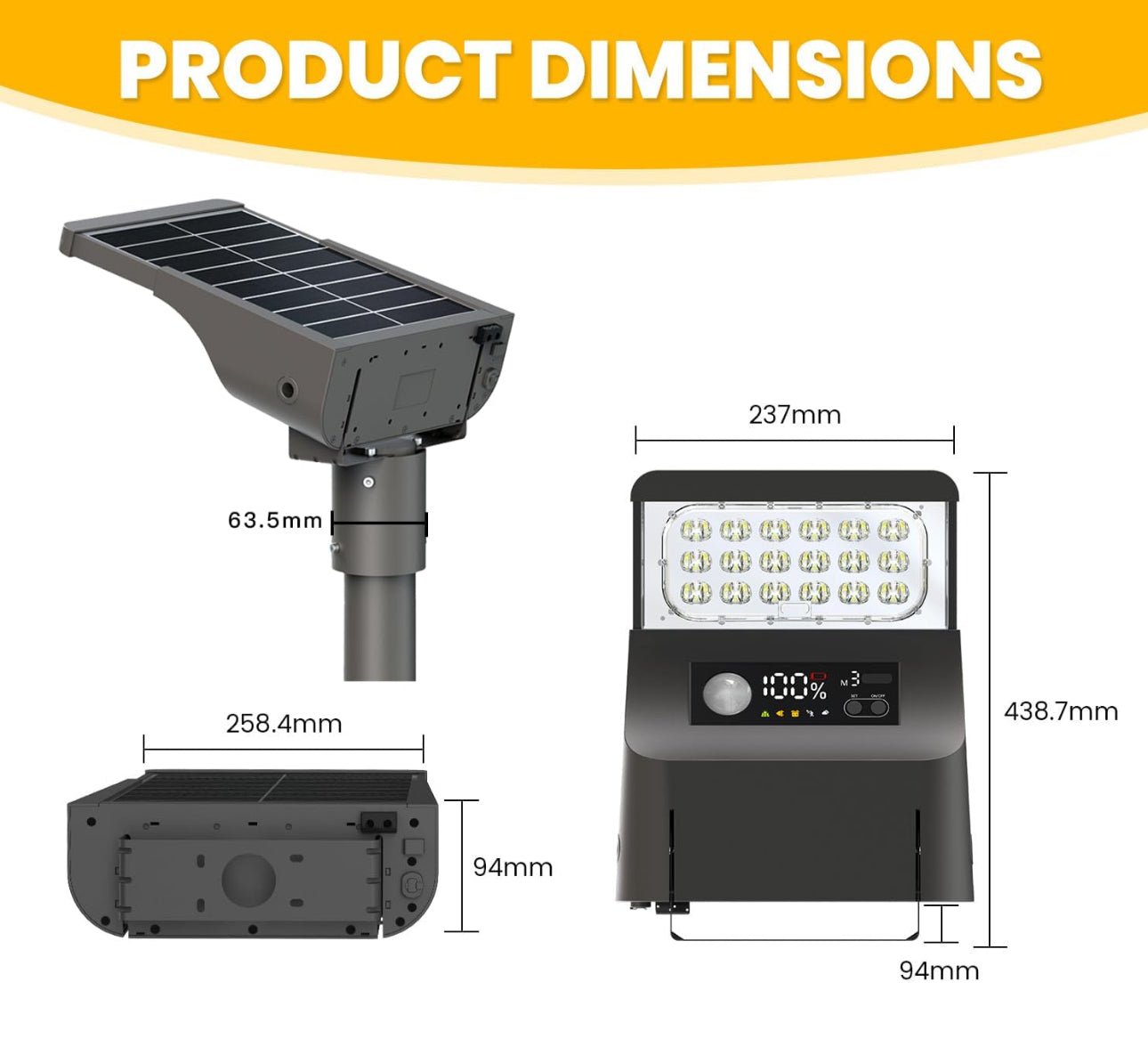 1800W Solar Lights Outdoor Waterproof, 3000K 5700K LED Screen Solar Motion Light with Rain Sensor, 3000LM Solar Street Light Dusk to Dawn - Outdoor Solar Outlet
