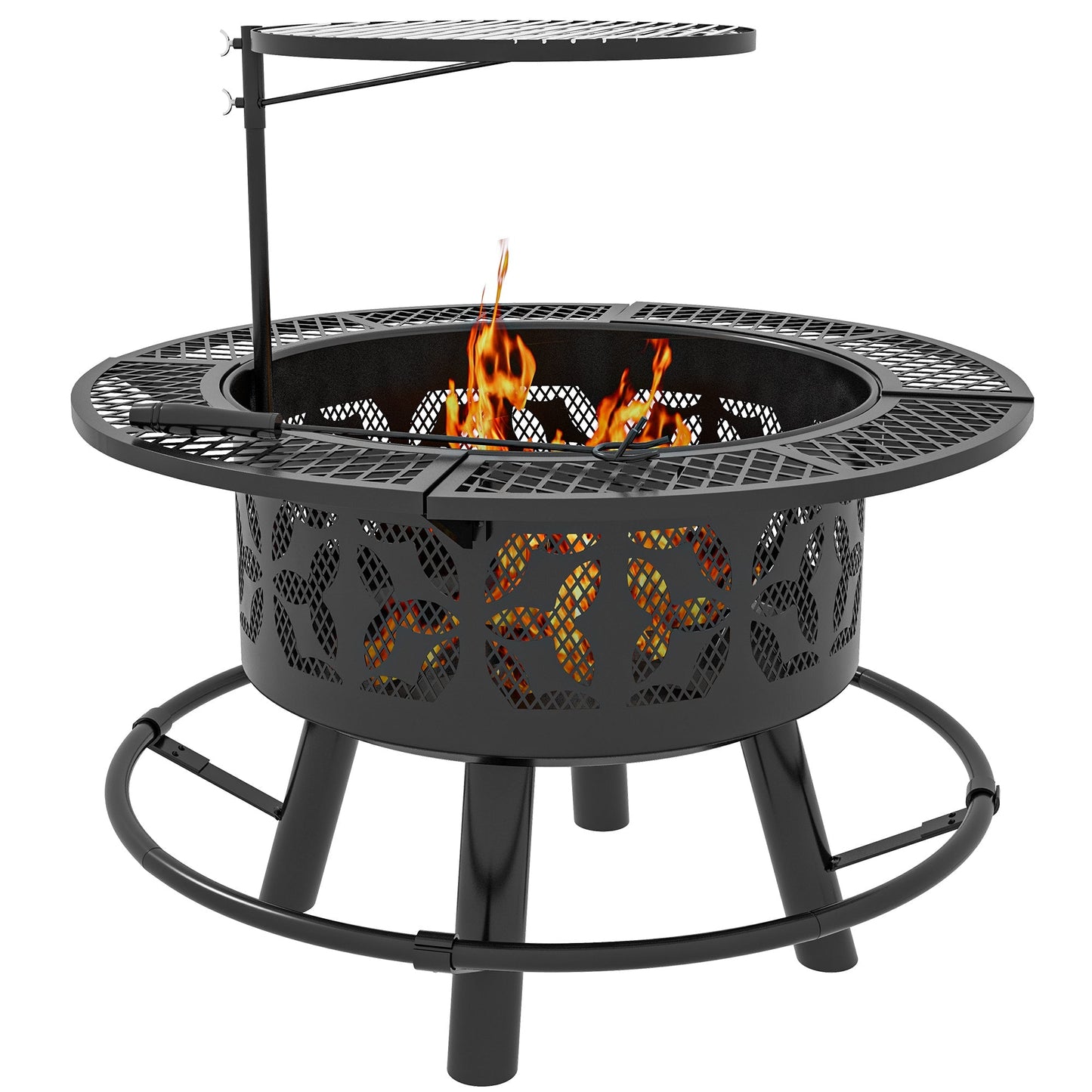 2-in-1 Black Portable Fire Pit for BBQ Grill, Camping Bonfire Stove, Backyard, Patio, Picnic - Outdoor Solar Outlet