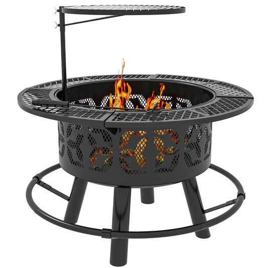 2-in-1 Black Portable Fire Pit for BBQ Grill, Camping Bonfire Stove, Backyard, Patio, Picnic - Outdoor Solar Outlet