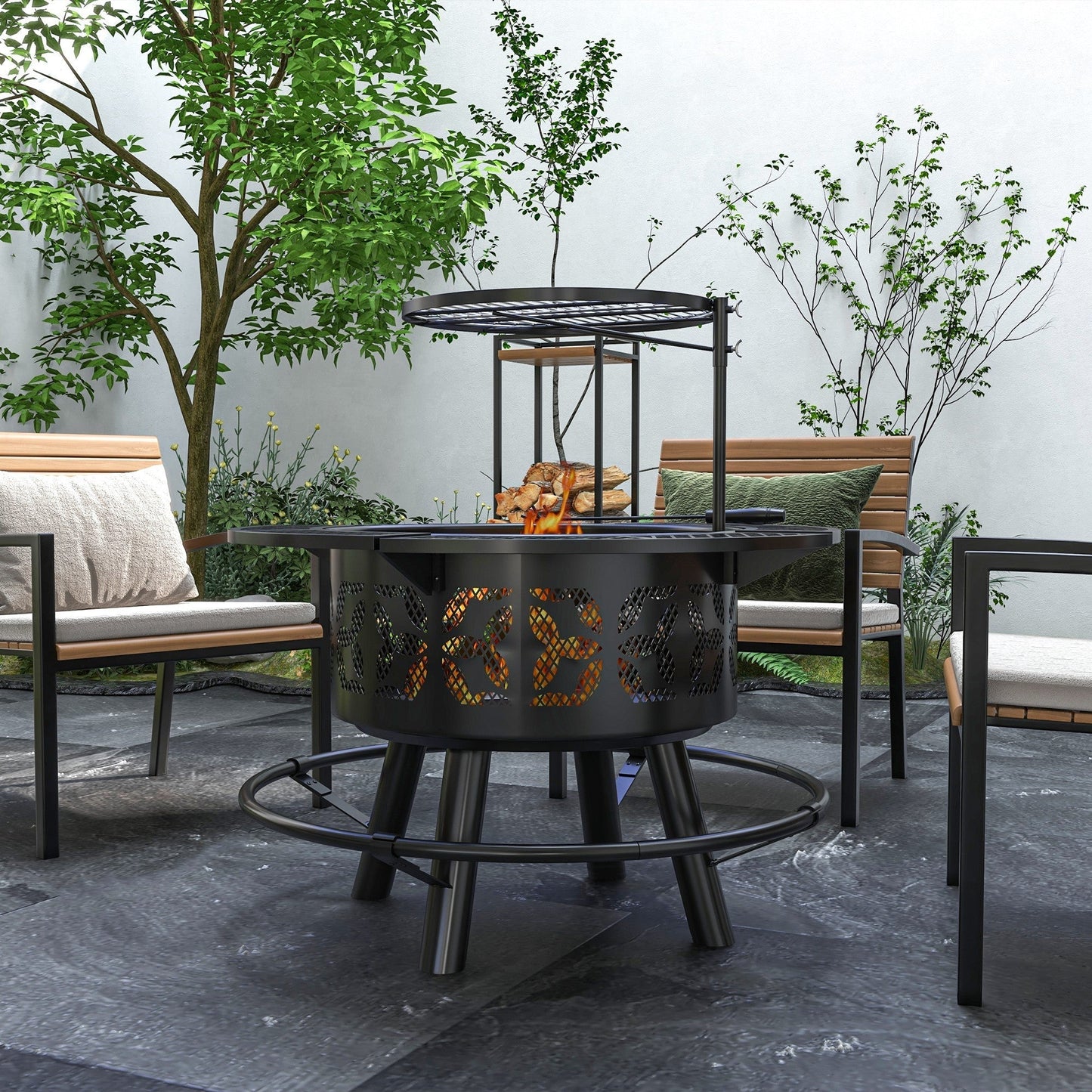 2-in-1 Black Portable Fire Pit for BBQ Grill, Camping Bonfire Stove, Backyard, Patio, Picnic - Outdoor Solar Outlet