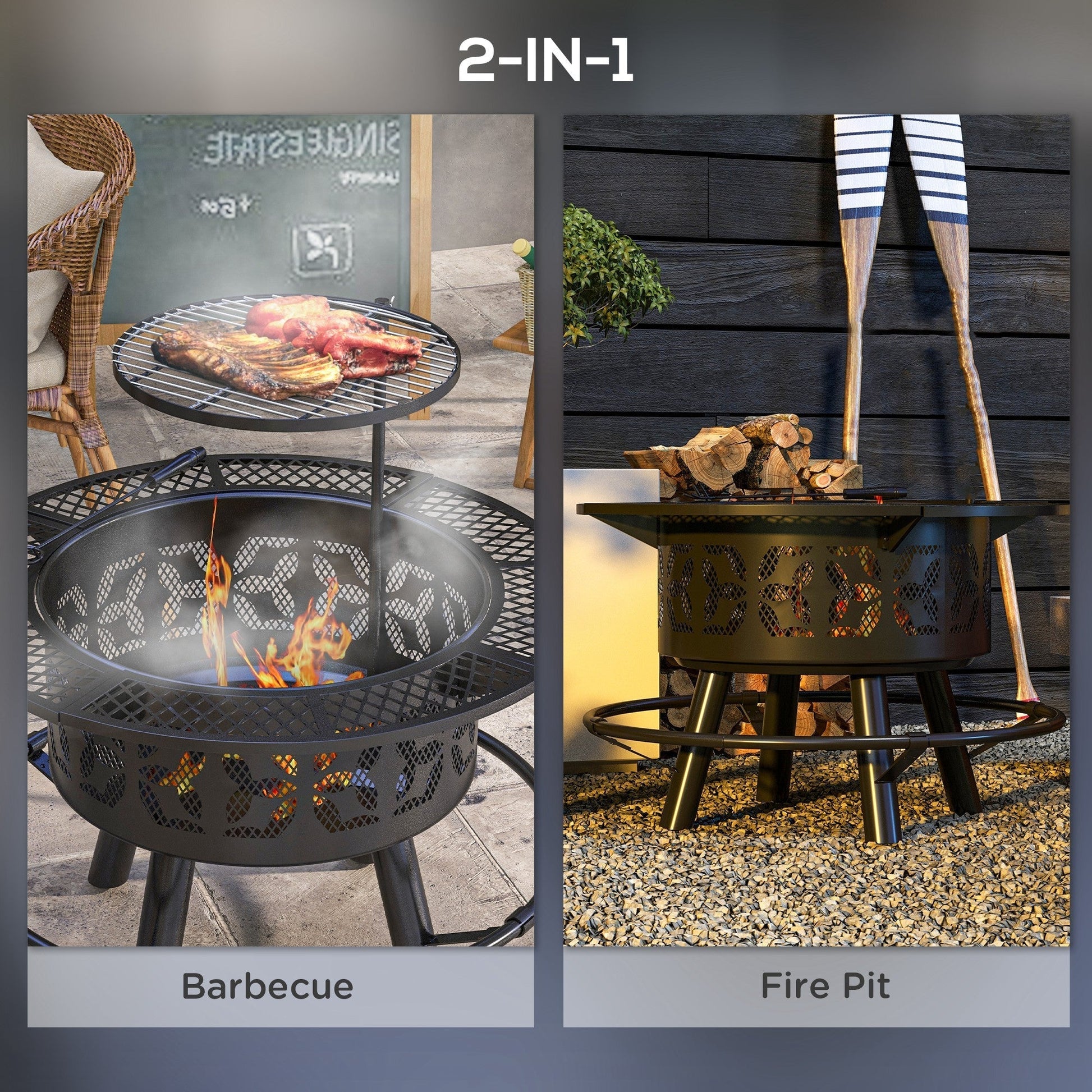 2-in-1 Black Portable Fire Pit for BBQ Grill, Camping Bonfire Stove, Backyard, Patio, Picnic - Outdoor Solar Outlet