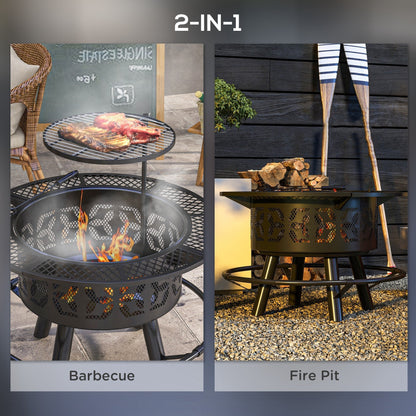 2-in-1 Black Portable Fire Pit for BBQ Grill, Camping Bonfire Stove, Backyard, Patio, Picnic - Outdoor Solar Outlet
