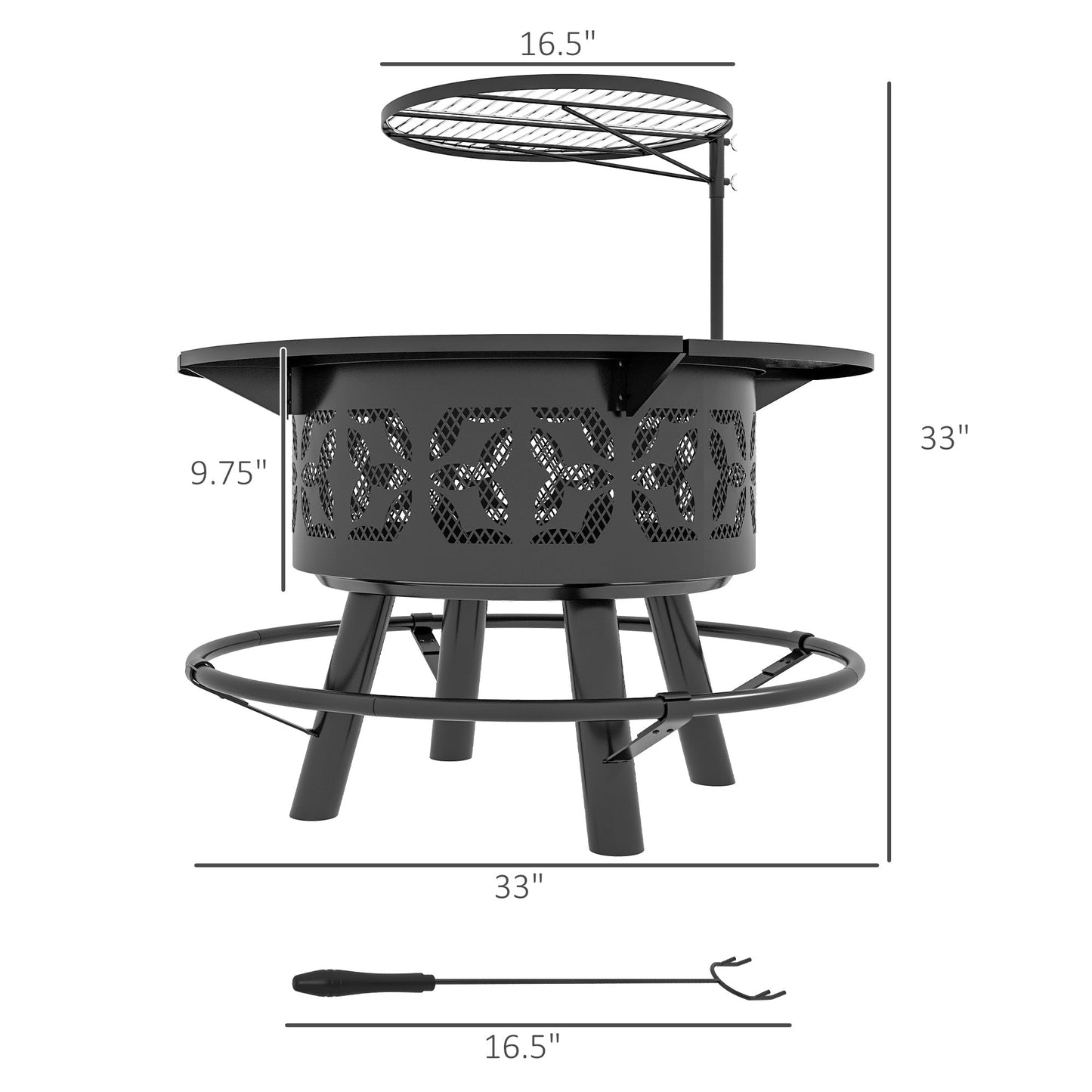 2-in-1 Black Portable Fire Pit for BBQ Grill, Camping Bonfire Stove, Backyard, Patio, Picnic - Outdoor Solar Outlet