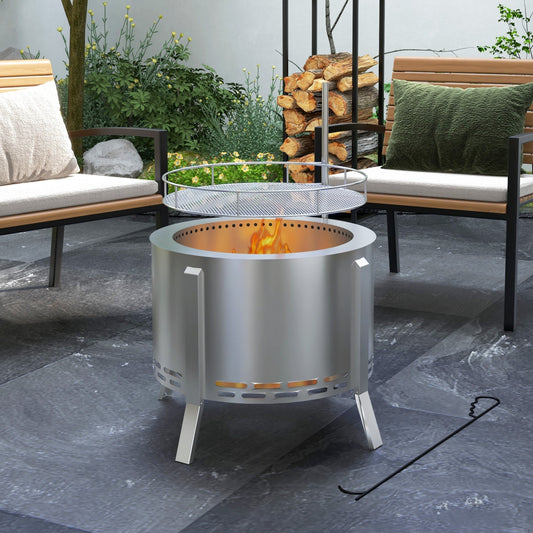 2-in-1 Portable Smokeless Fire Pit with Grill for Backyard Patio Picnic, Camping, Bonfire - Outdoor Solar Outlet
