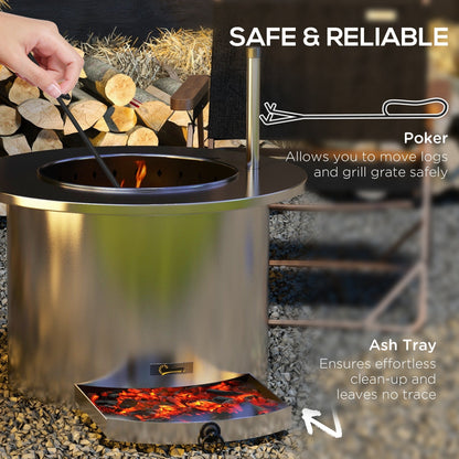 2-in-1 Portable Stainless Smokeless Fire Pit and Grill for Campfire, BBQ, Picnic - Outdoor Solar Outlet