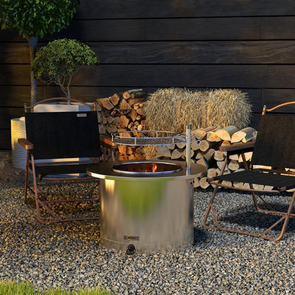 2-in-1 Portable Stainless Smokeless Fire Pit and Grill for Campfire, BBQ, Picnic - Outdoor Solar Outlet