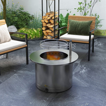 2-in-1 Portable Stainless Smokeless Fire Pit and Grill for Campfire, BBQ, Picnic - Outdoor Solar Outlet