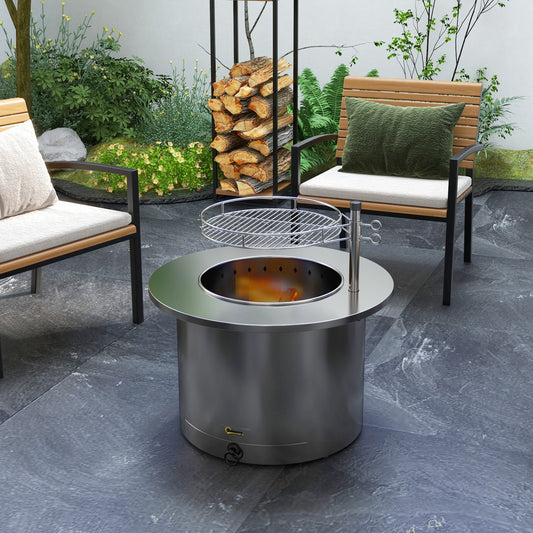 2-in-1 Portable Stainless Smokeless Fire Pit and Grill for Campfire, BBQ, Picnic - Outdoor Solar Outlet