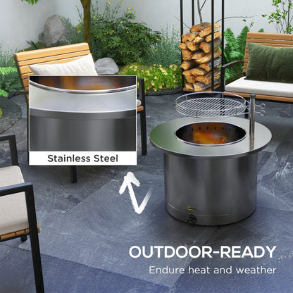 2-in-1 Portable Stainless Smokeless Fire Pit and Grill for Campfire, BBQ, Picnic - Outdoor Solar Outlet
