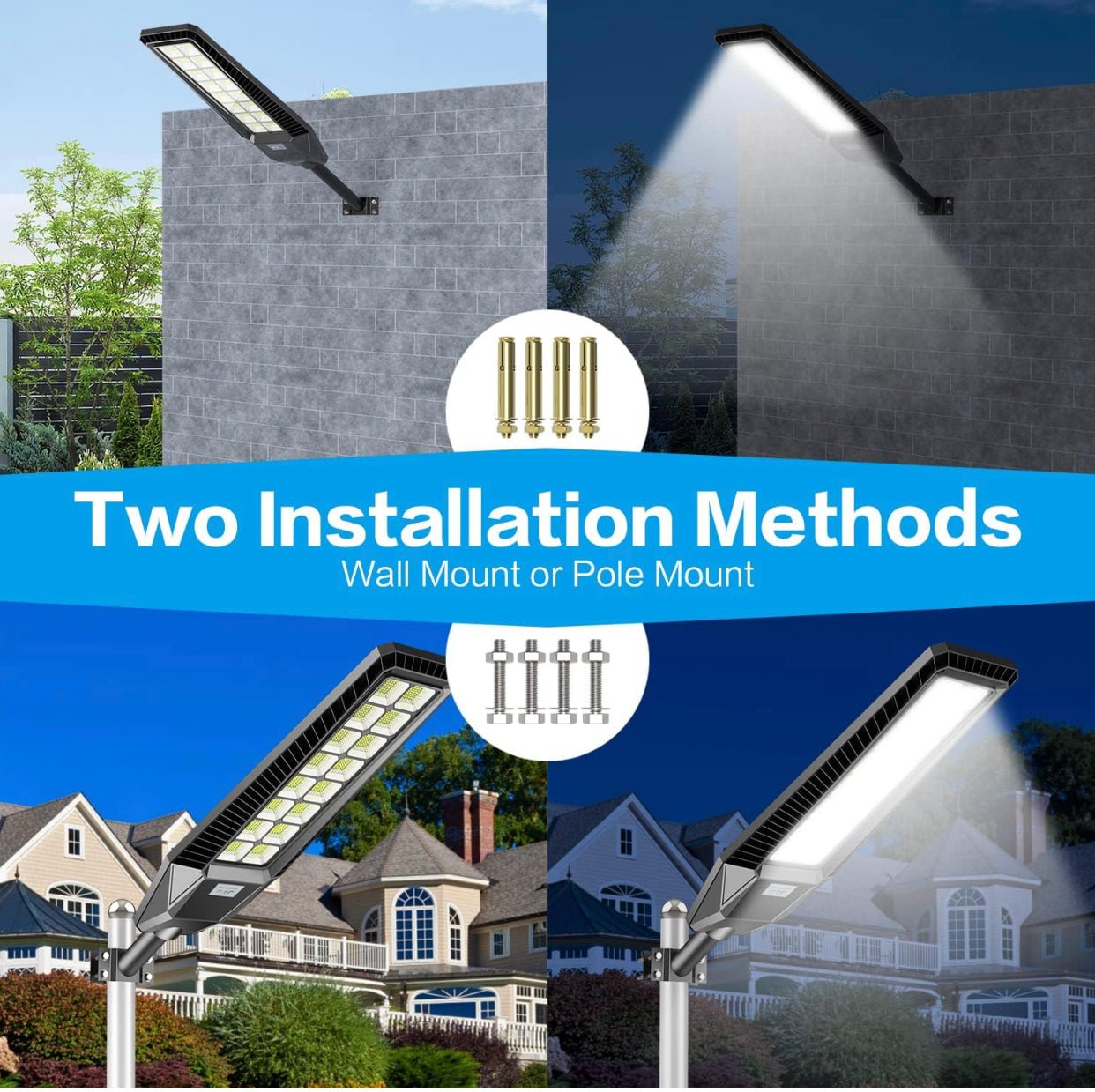 2 Pack 4600W Solar Street Lights Outdoor 190000 Lumens Dusk to Dawn With Remote and Motion Sensor - Outdoor Solar Outlet