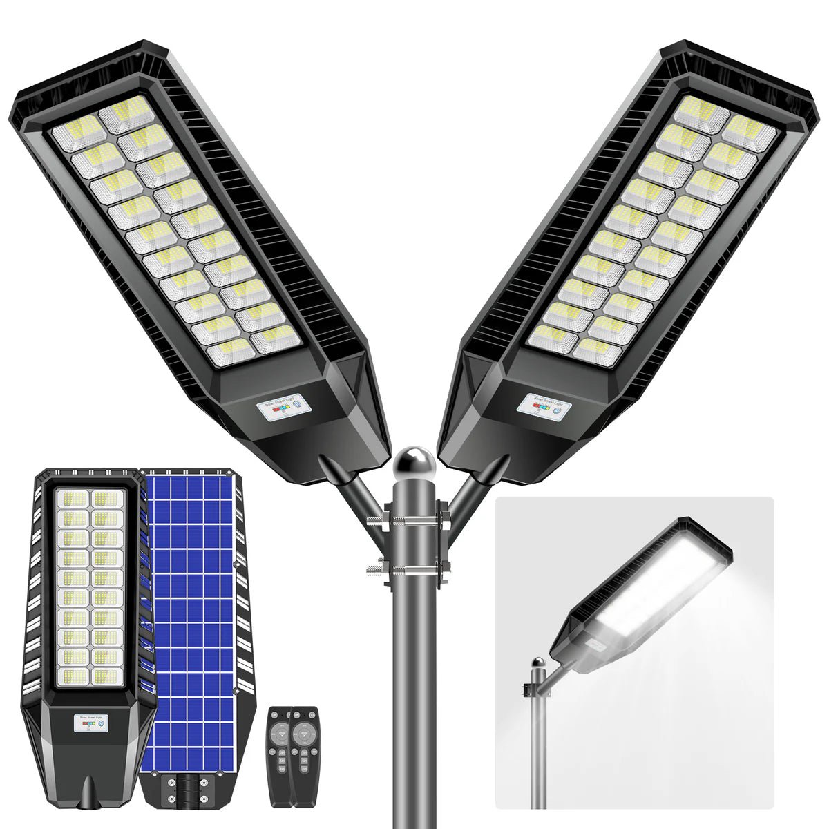 2 Pack 4600W Solar Street Lights Outdoor 190000 Lumens Dusk to Dawn With Remote and Motion Sensor - Outdoor Solar Outlet