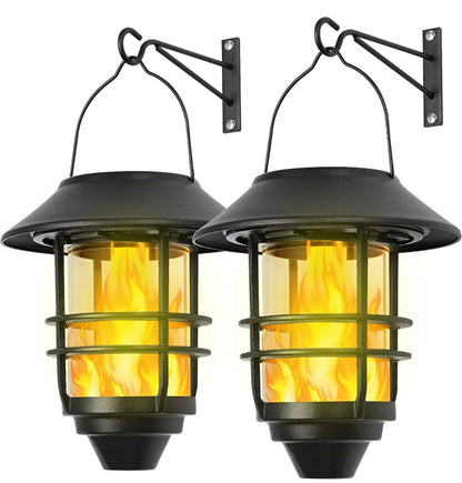 2 Pack Security Solar Hanging Lanterns , Wall/Porch Lights 15 Lumen Heavy Glass & Stainless - Outdoor Solar Outlet