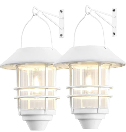 2 Pack Security Solar Hanging Lanterns , Wall/Porch Lights 15 Lumen Heavy Glass & Stainless - Outdoor Solar Outlet