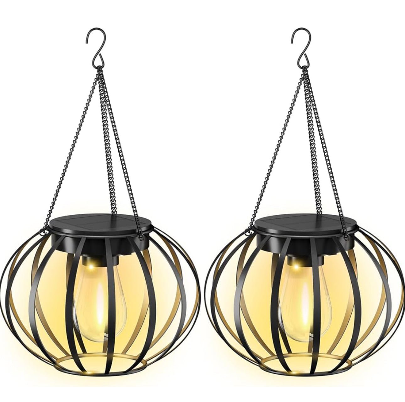 2 Pack SmartYard Solar Hanging Lanterns Outdoor Waterproof 15" Pumpkin Shape - Outdoor Solar Outlet