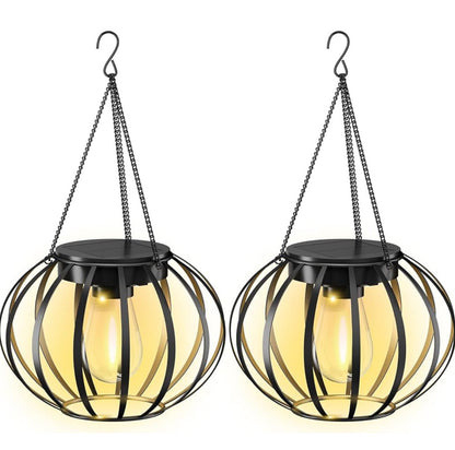 2 Pack SmartYard Solar Hanging Lanterns Outdoor Waterproof 15" Pumpkin Shape - Outdoor Solar Outlet