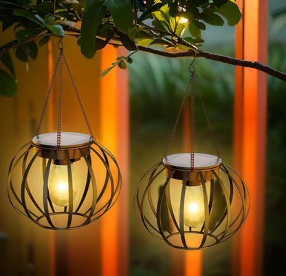 2 Pack SmartYard Solar Hanging Lanterns Outdoor Waterproof 15" Pumpkin Shape - Outdoor Solar Outlet