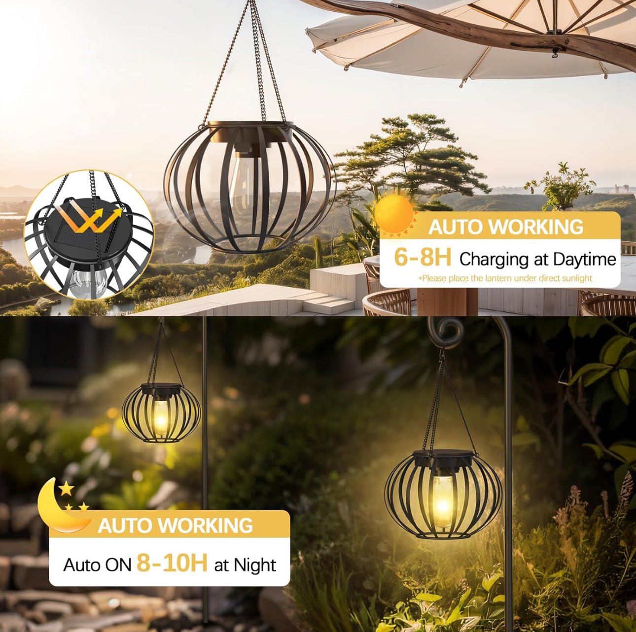2 Pack SmartYard Solar Hanging Lanterns Outdoor Waterproof 15" Pumpkin Shape - Outdoor Solar Outlet