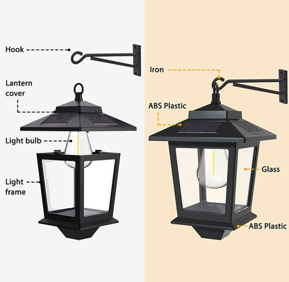 2 Pack SmartYard Solar Wall Hanging Lanterns with Replaceable Bulb, 4 Solar Panels,Anti-Rust - Outdoor Solar Outlet