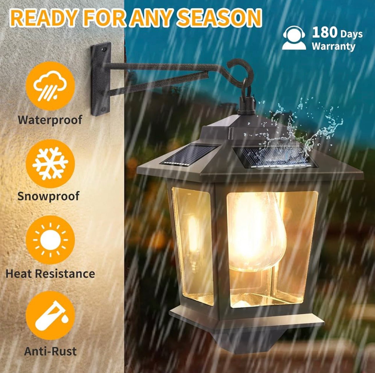 2 Pack SmartYard Solar Wall Hanging Lanterns with Replaceable Bulb, 4 Solar Panels,Anti-Rust - Outdoor Solar Outlet