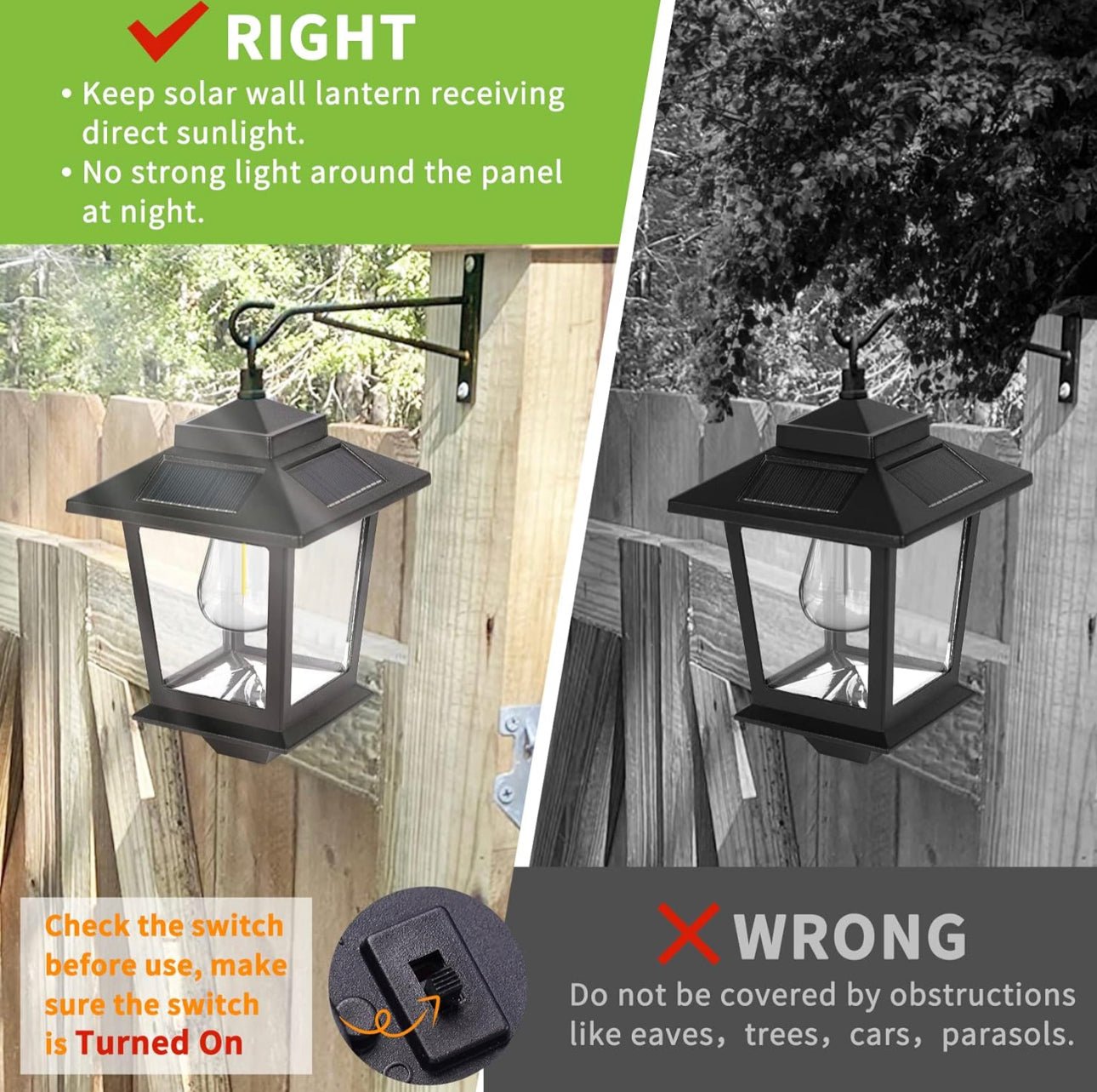 2 Pack SmartYard Solar Wall Hanging Lanterns with Replaceable Bulb, 4 Solar Panels,Anti-Rust - Outdoor Solar Outlet